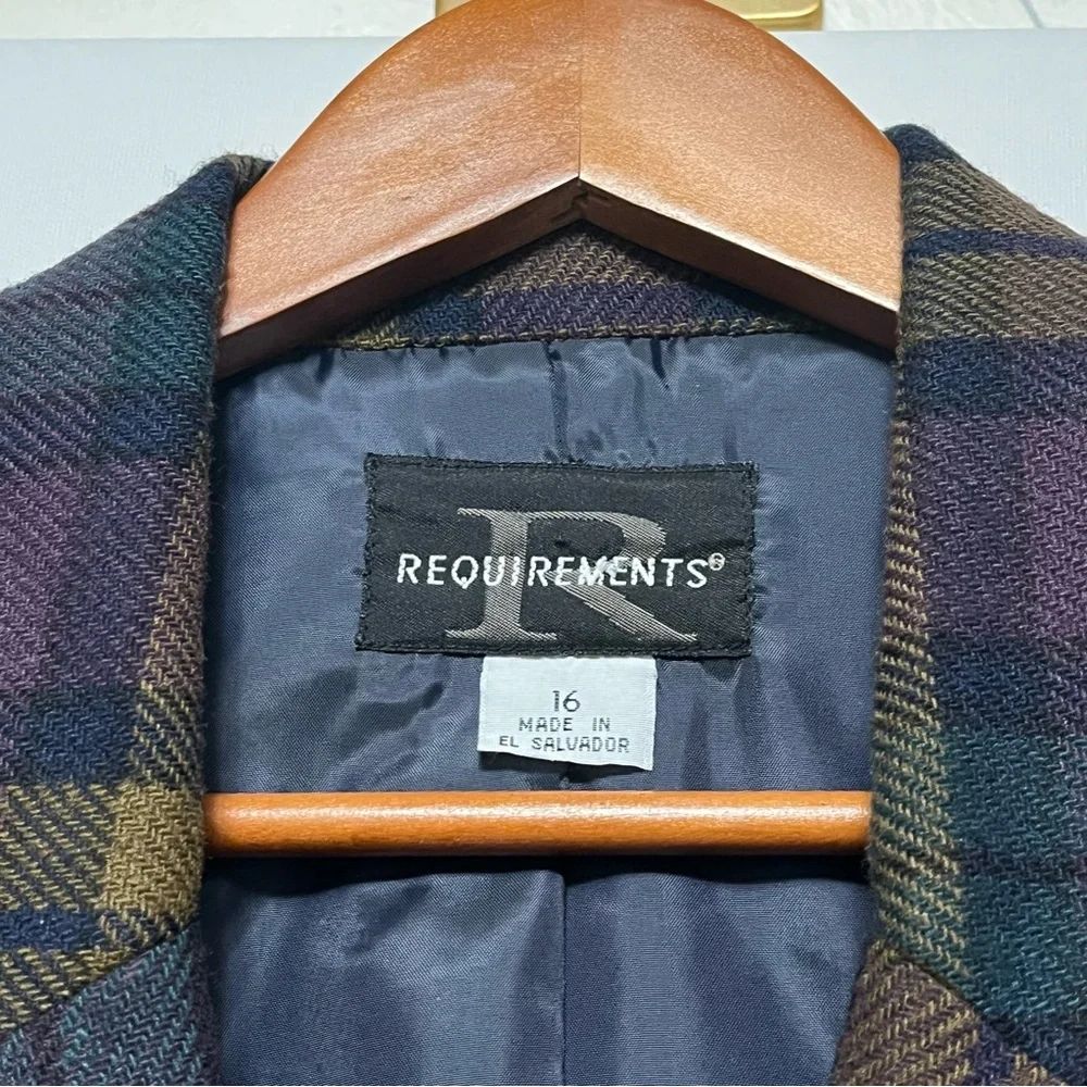 Vtg Requirements Wool Blend Blazer Womens Sz 16 Purple Green Tartan Plaid Jacket - Picture 7 of 16